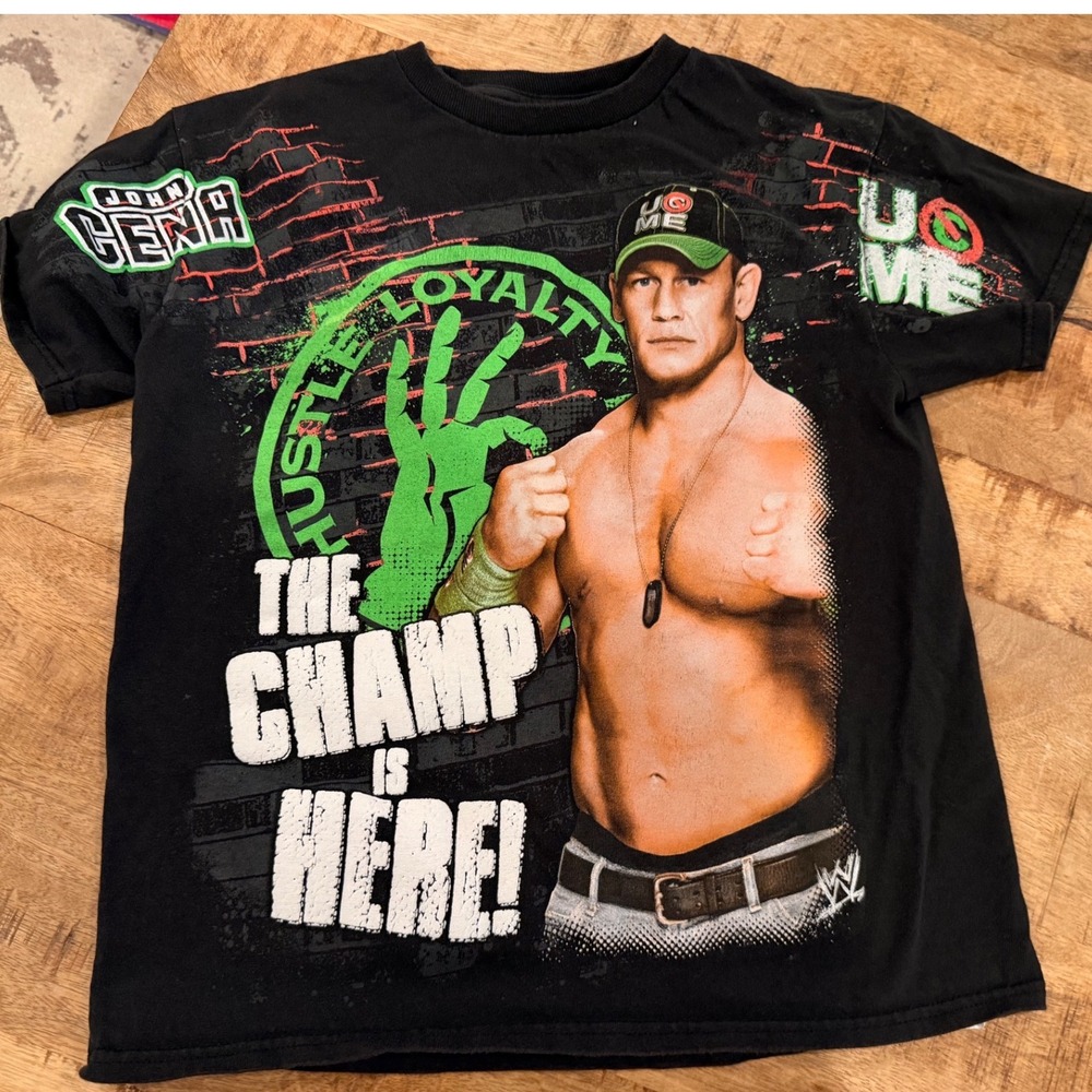 WWE John Cena The Champ Is Here Graphic T-Shirt Black Kids Small Wrestling